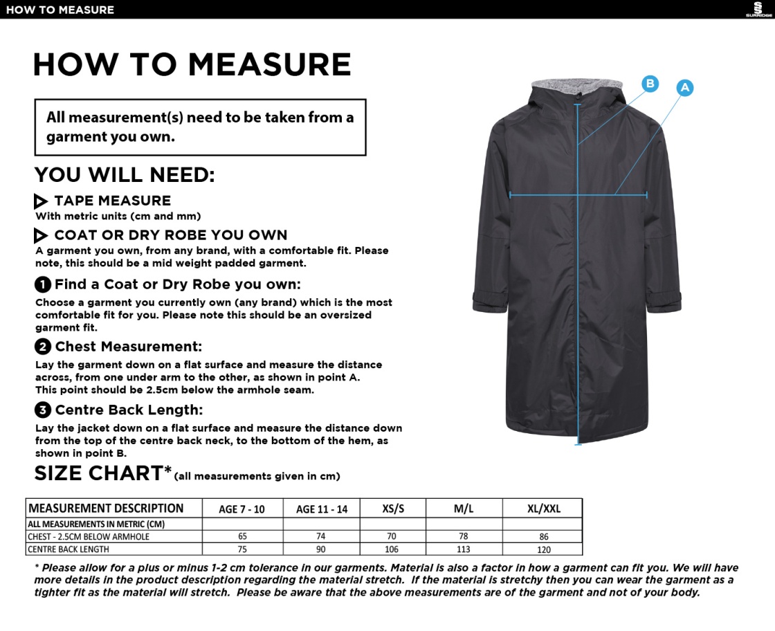 BARROWBY CC FLEECE ROBE - Size Guide