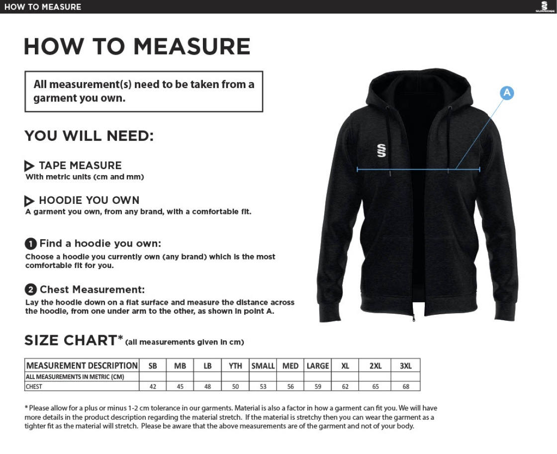 Barrowby CC Dual Full Zip Hoody : Navy - Size Guide