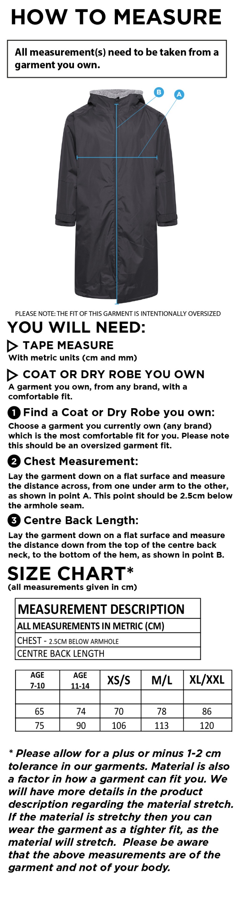 BARROWBY CC FLEECE ROBE - Size Guide
