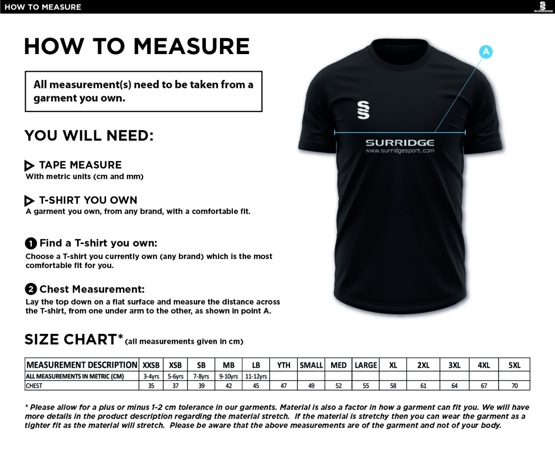 Barrowby CC Dual Gym T-shirt : Navy/Royal - Size Guide
