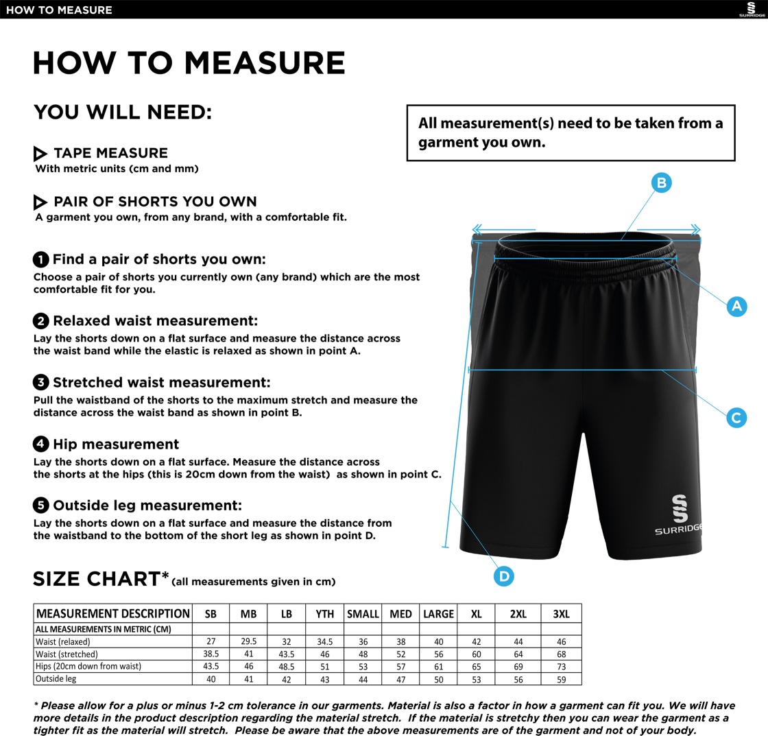 Barrowby CC Blade Shorts : Navy - Size Guide